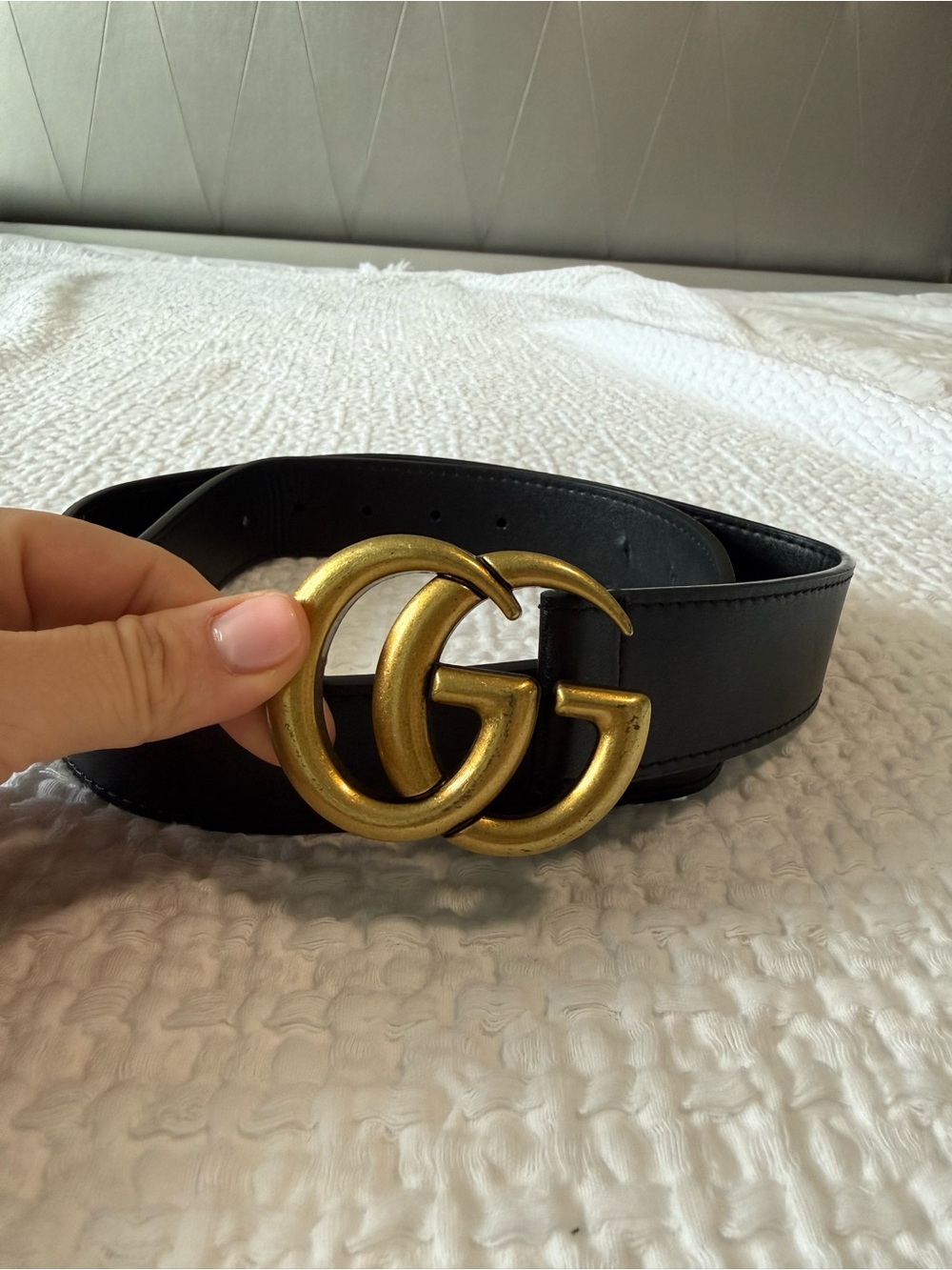 Gucci Black Leather Belt with Gold Double G Buckle
